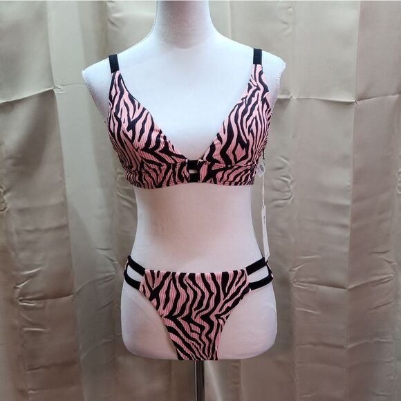 TiniBikini Swimwear Pink and Black Animal Print Bikini Size Large - Picture 1 of 15